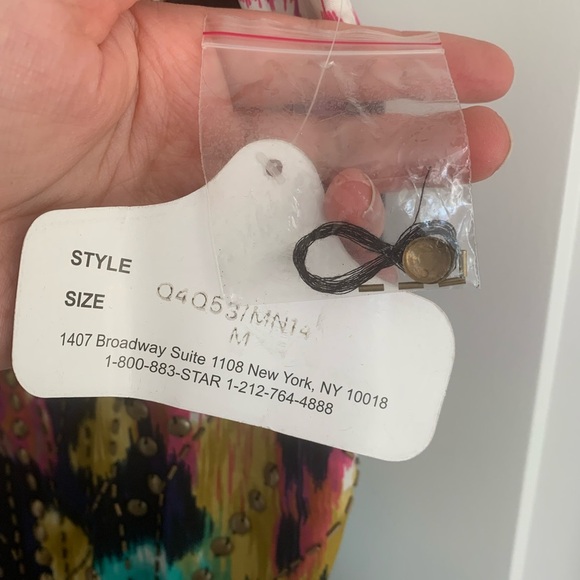 Angie Boho Sleeveless Mini Dress - Size M - Multicolor Ikat Print with Studs NWT - Picture 7 of 7